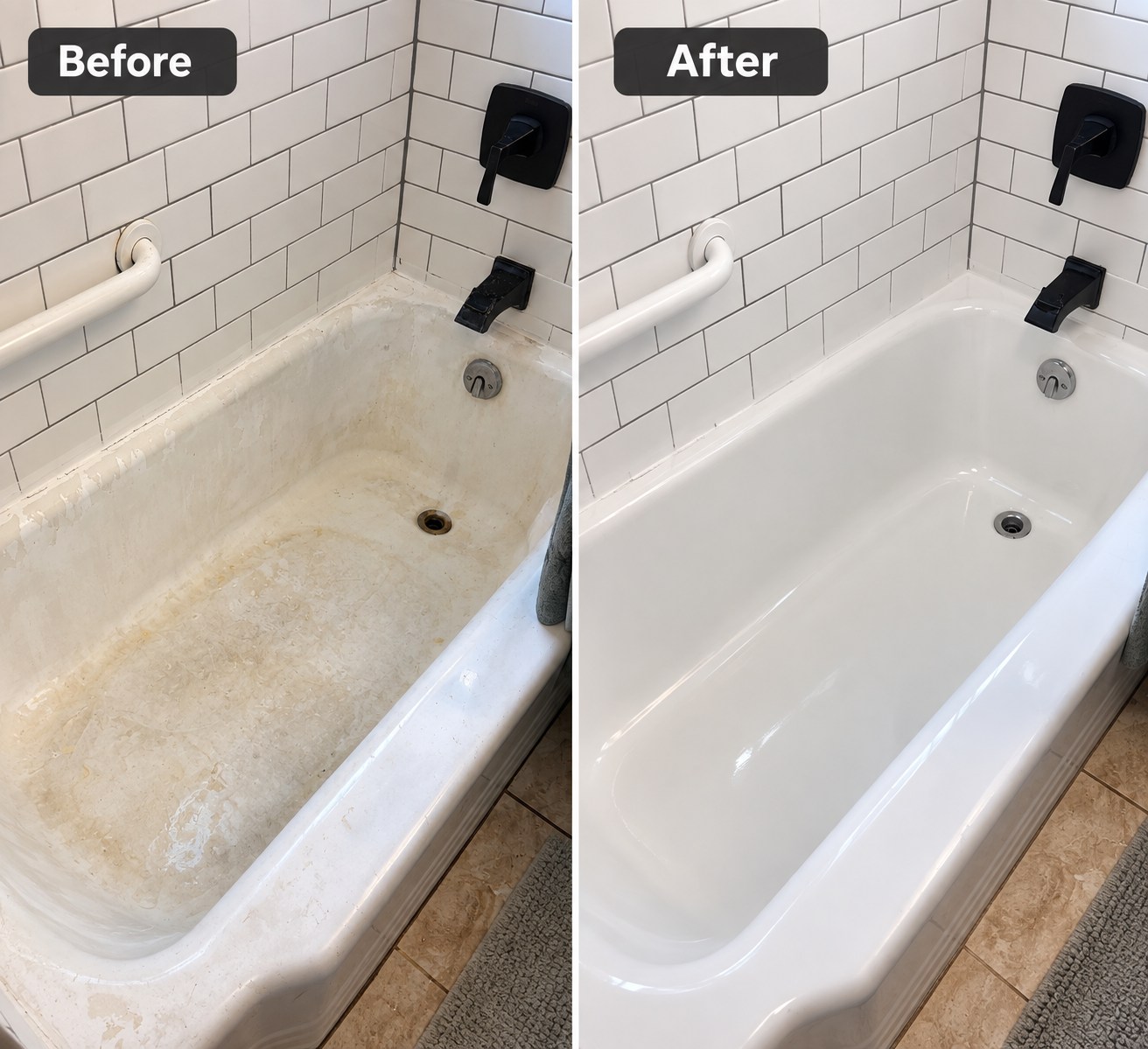 Before and after bathtub deep cleaning